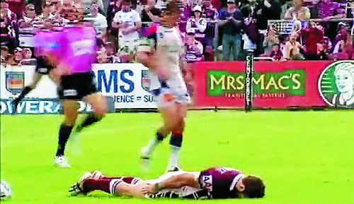 Australian National Rugby League player David Williams allegedly planking after a try during the Manly-Warringah Sea Eagles v Newcastle Knights game on March 27. Australian National Rugby League player David Williams allegedly planking after a try during the Manly-Warringah Sea Eagles v Newcastle Knights game on March 27.